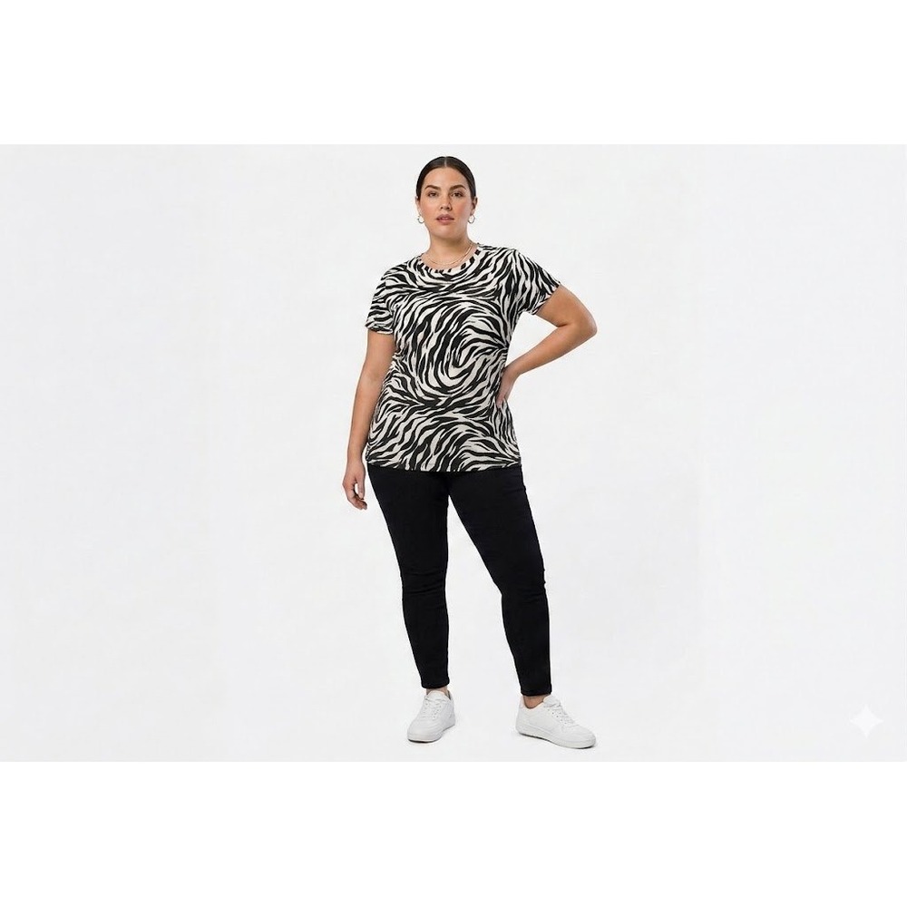 JM Collection Zebra Print T-Shirt Womens‎ Small Black White Short Sleeve Top